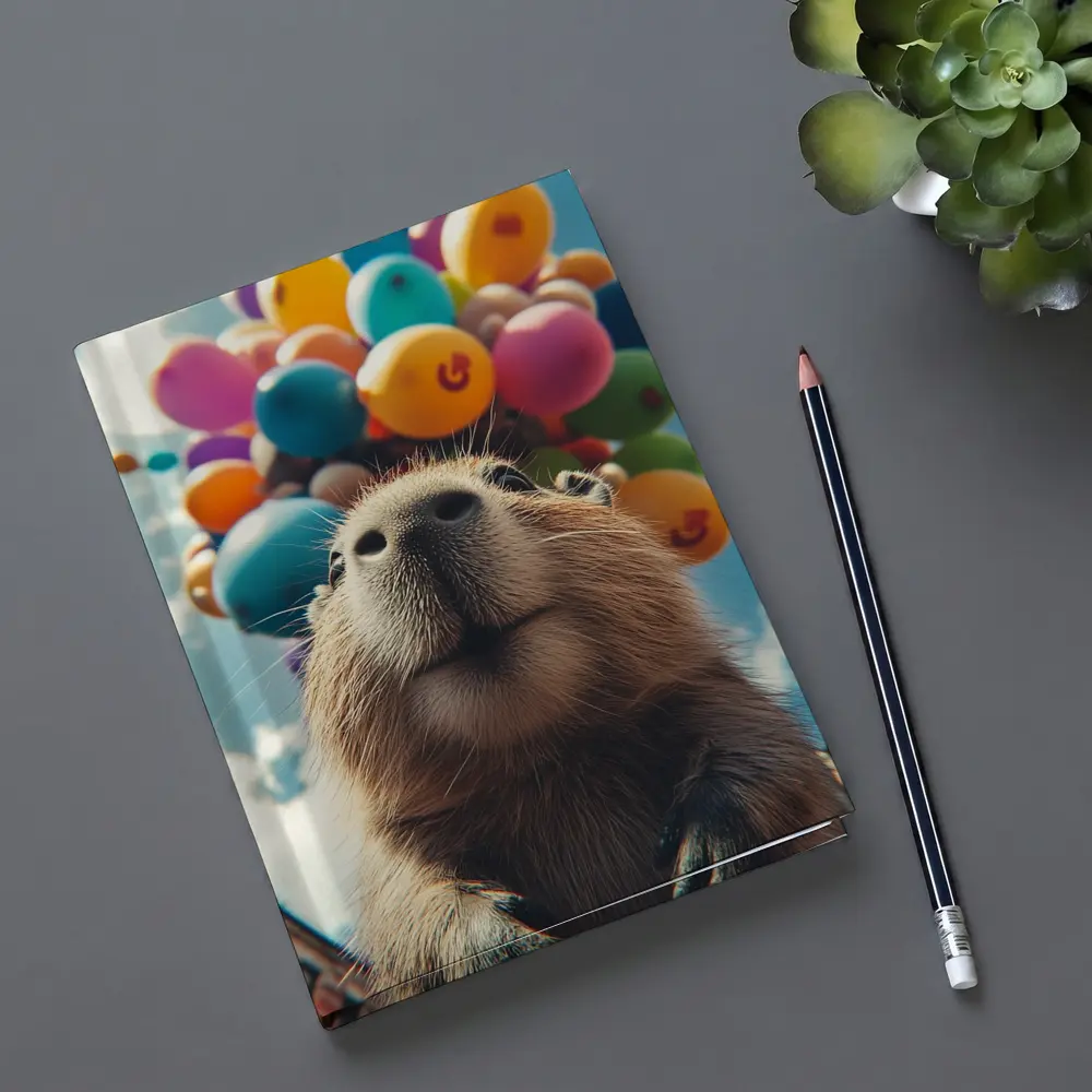 Capybara With Colorful Balloons Blue Sky – Notebooks