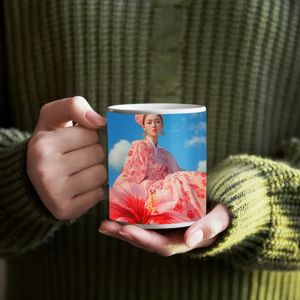Korean Woman Hanbok Hibiscus Blue Sky – Mugs