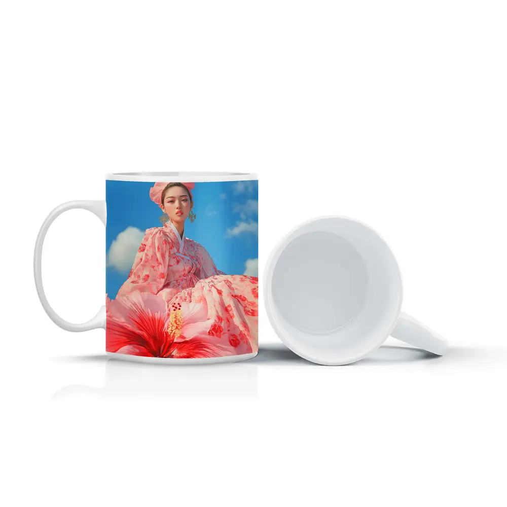 Korean Woman Hanbok Hibiscus Blue Sky – Mugs