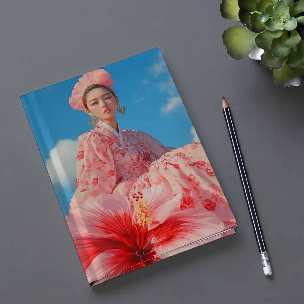 Korean Woman Hanbok Hibiscus Blue Sky – Notebooks