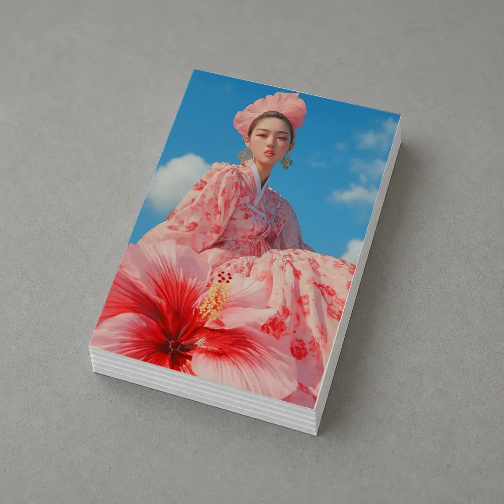 Korean Woman Hanbok Hibiscus Blue Sky – Postcards