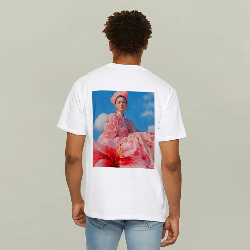 Korean Woman Hanbok Hibiscus Blue Sky – T-Shirts