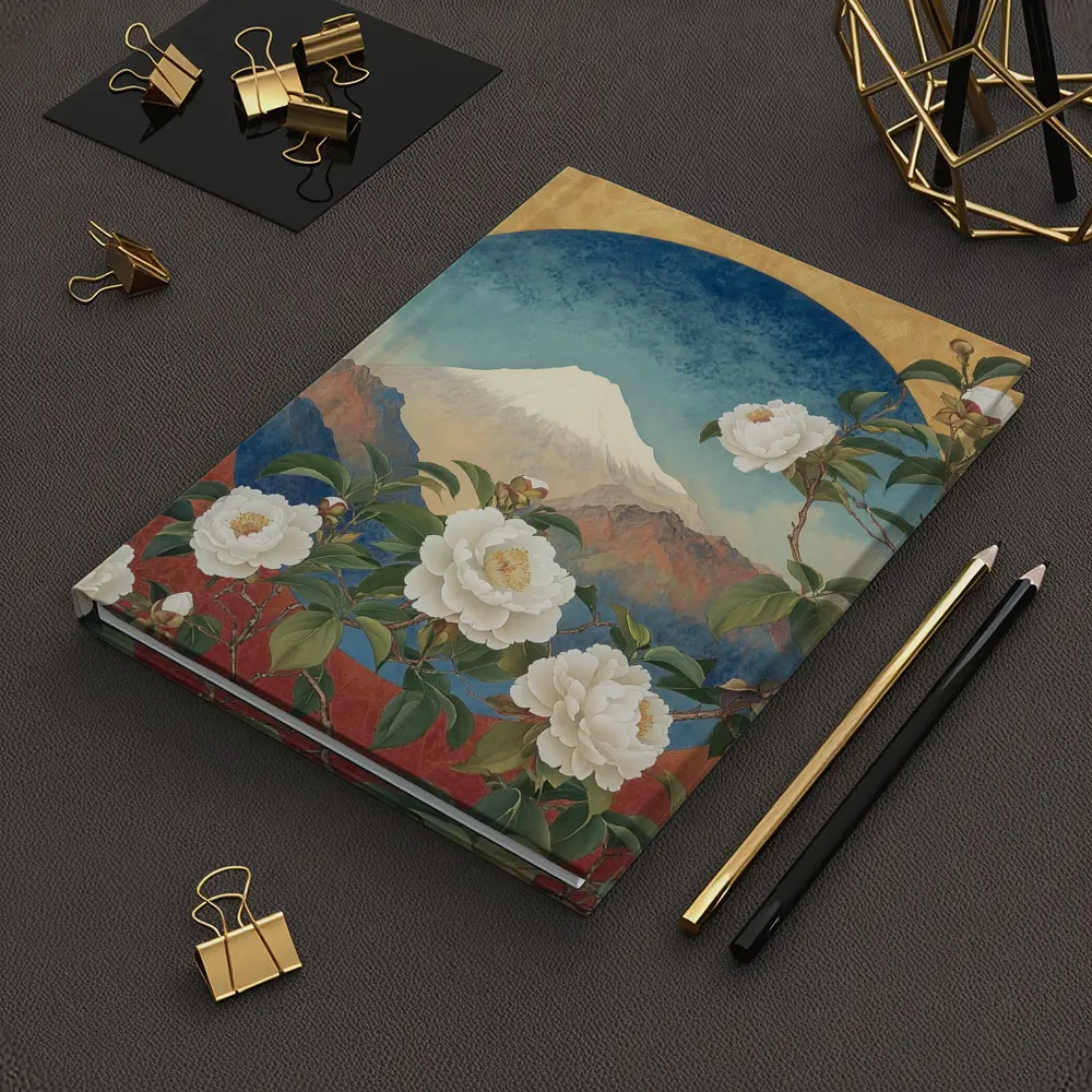 White Camellia Flowers Mount Fuji Japanese Art – Notebooks