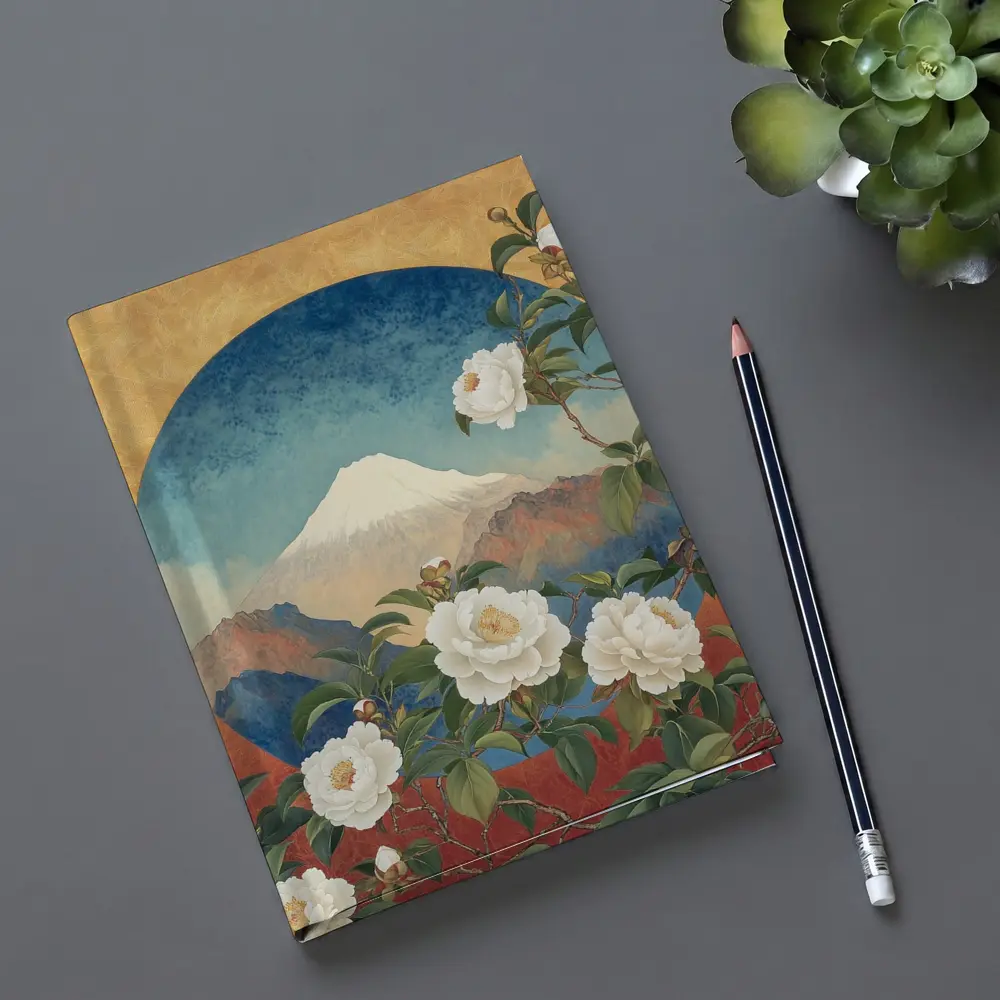 White Camellia Flowers Mount Fuji Japanese Art – Notebooks