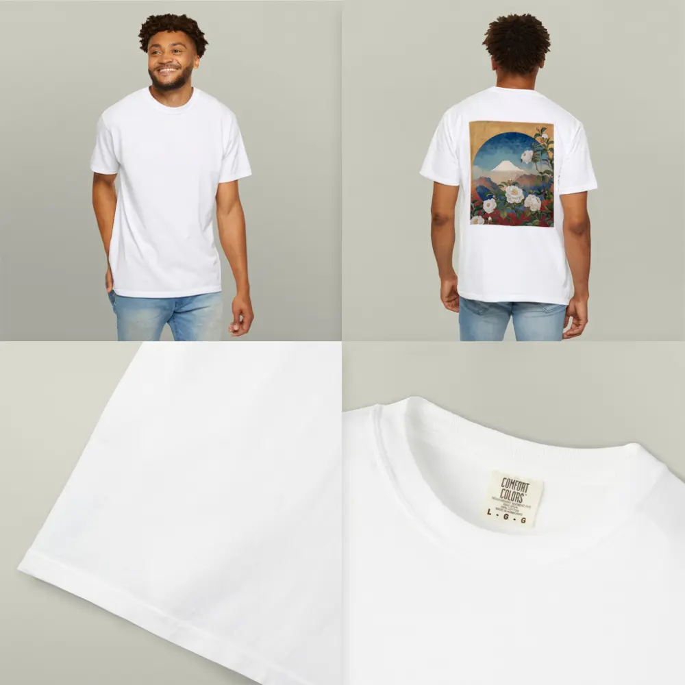 White Camellia Flowers Mount Fuji Japanese Art – T-Shirts