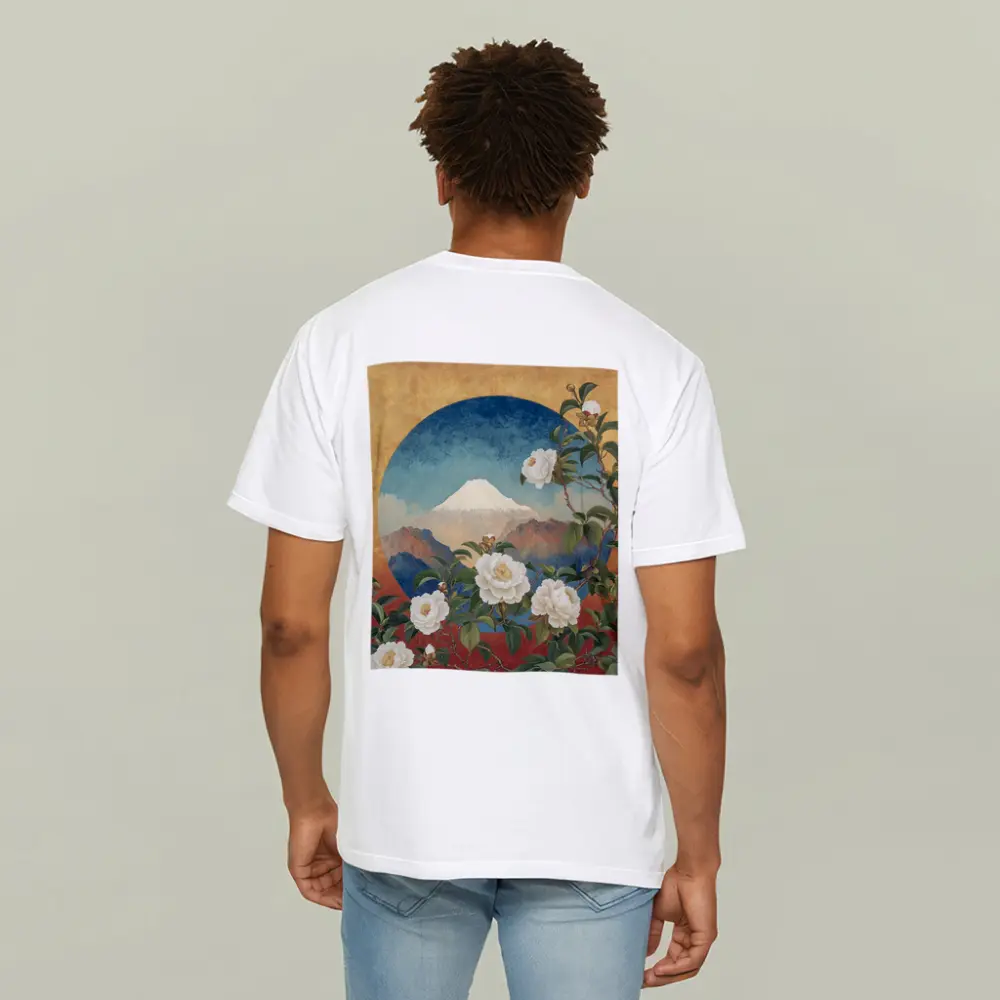 White Camellia Flowers Mount Fuji Japanese Art – T-Shirts
