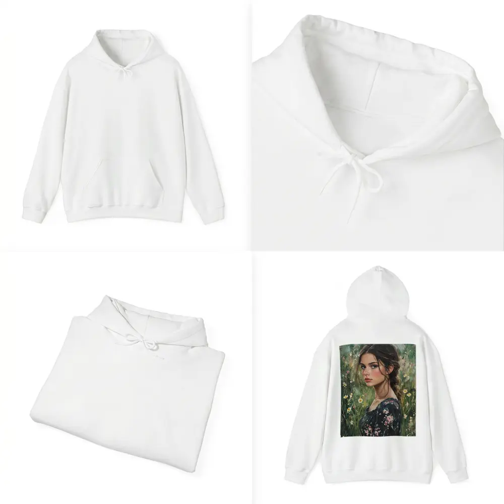 Young Woman Portrait Oil Painting Wildflowers – Hoodies