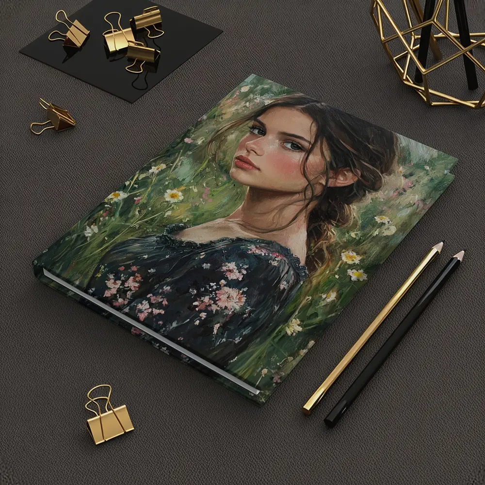 Young Woman Portrait Oil Painting Wildflowers – Notebooks