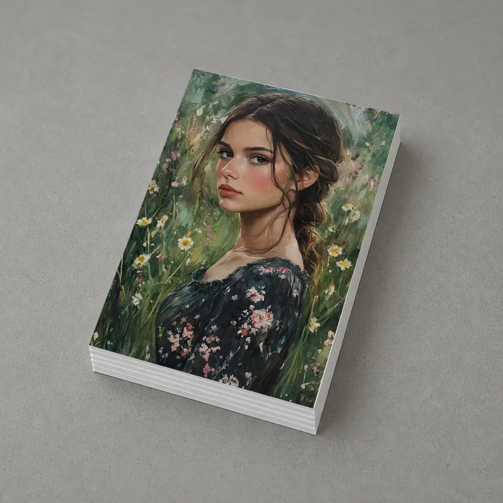 Young Woman Portrait Oil Painting Wildflowers – Postcards