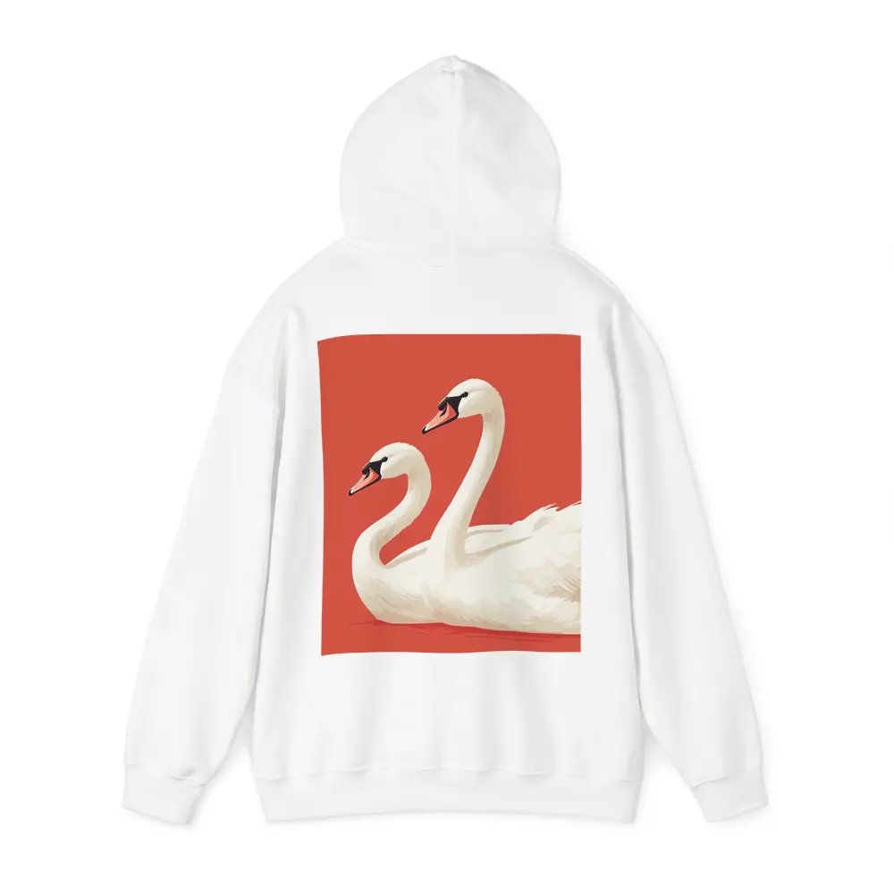 Two White Swans On Red Background – Hoodies