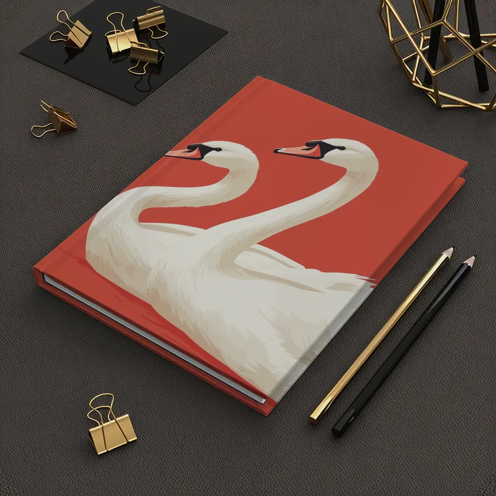 Two White Swans On Red Background – Notebooks