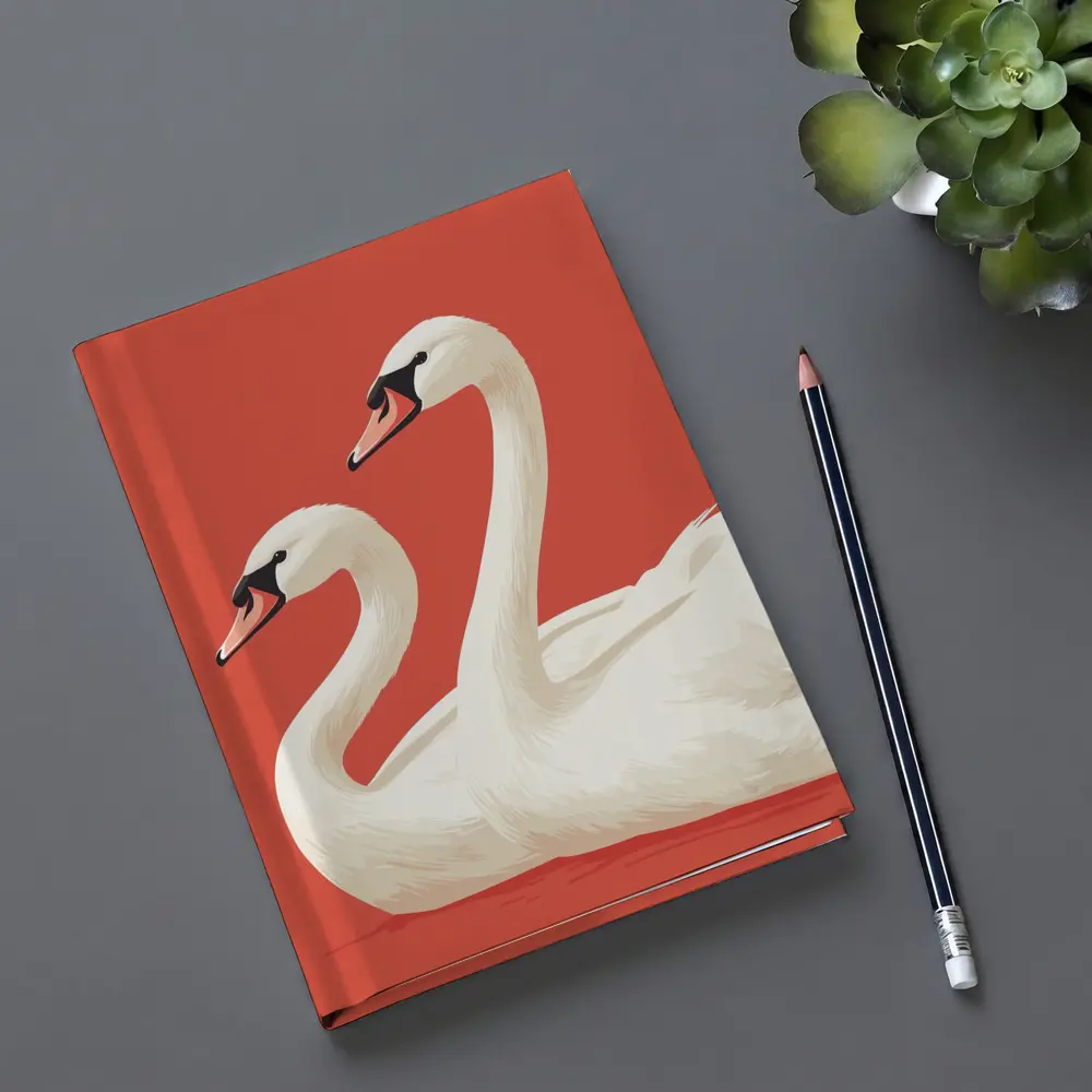 Two White Swans On Red Background – Notebooks