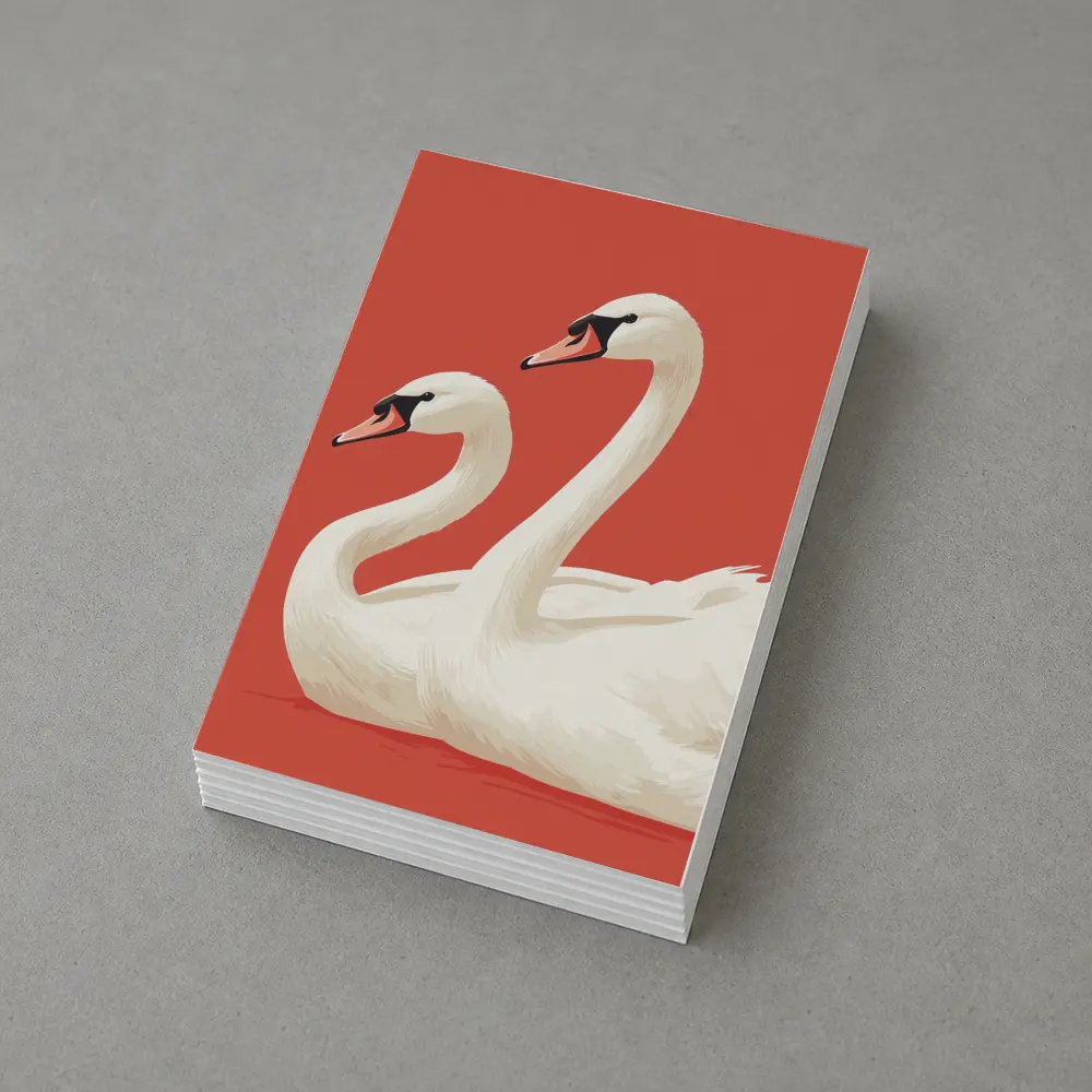 Two White Swans On Red Background – Postcards