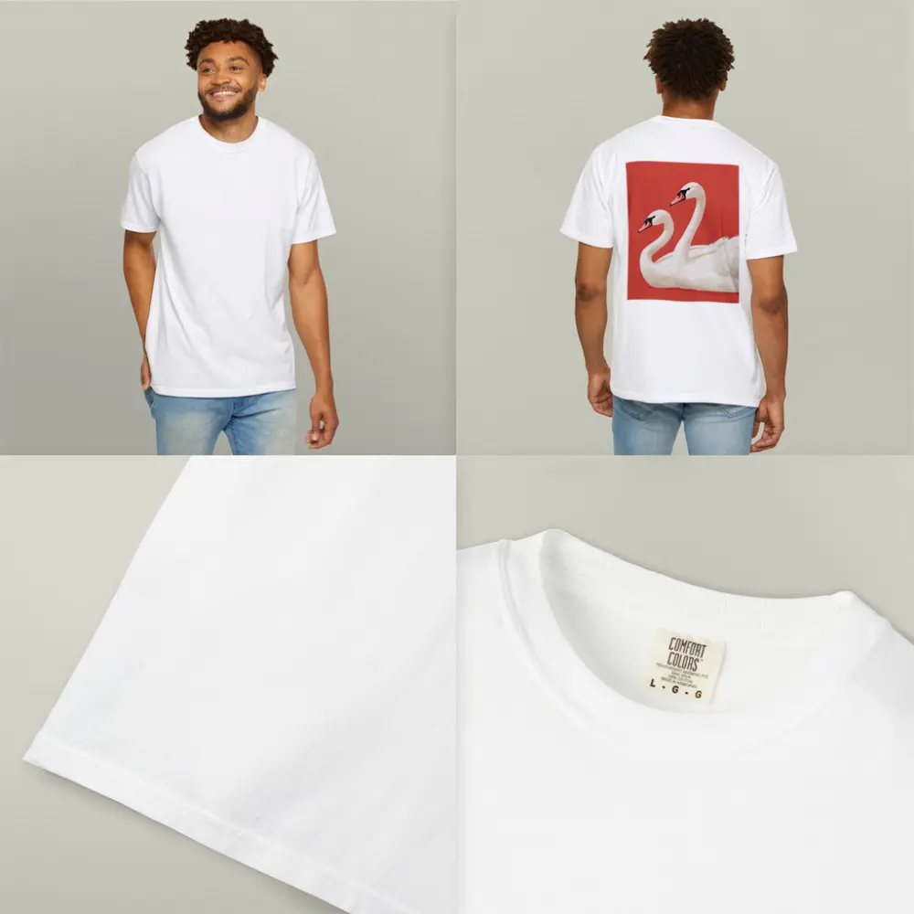 Two White Swans On Red Background – T-Shirts
