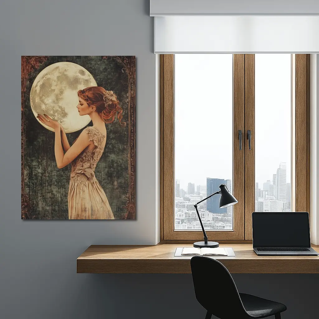 Art Nouveau Woman Holding Full Moon – Wall Art