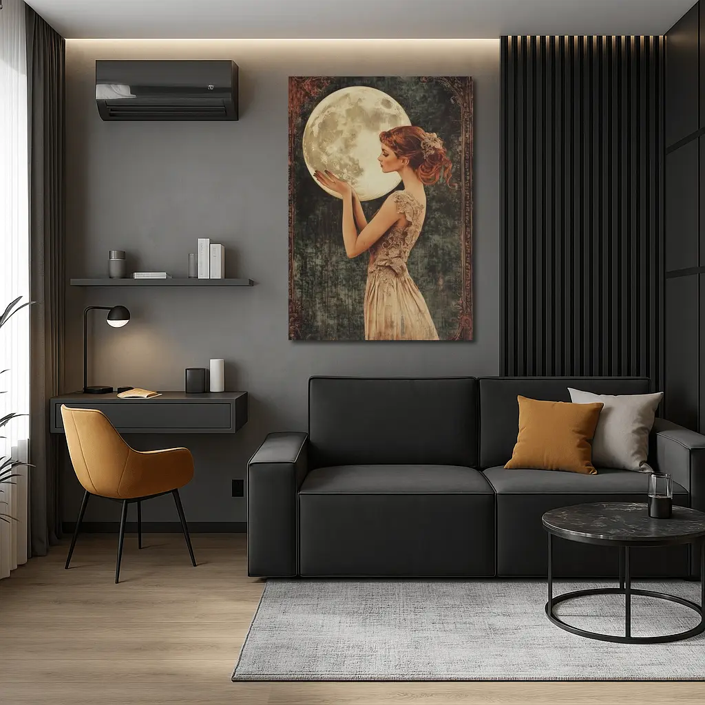 Art Nouveau Woman Holding Full Moon – Wall Art