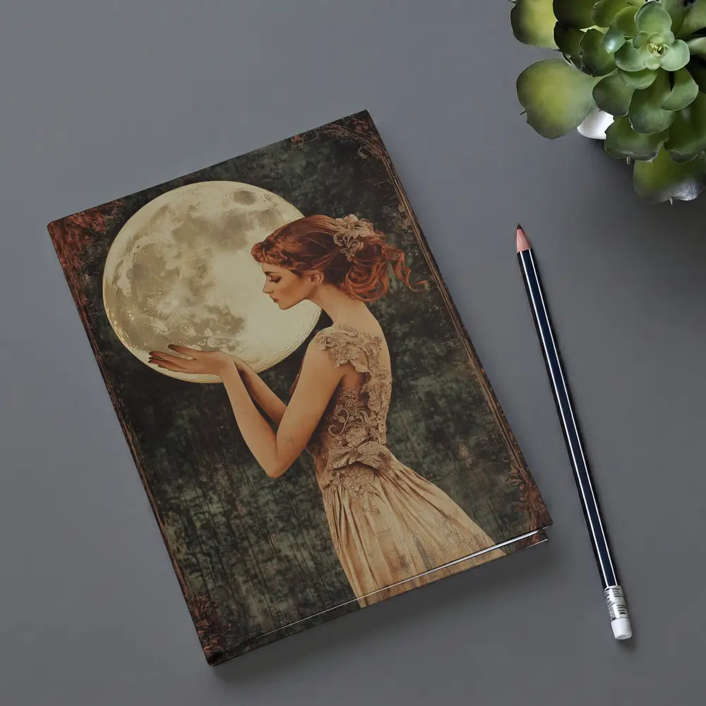 Art Nouveau Woman Holding Full Moon – Notebooks