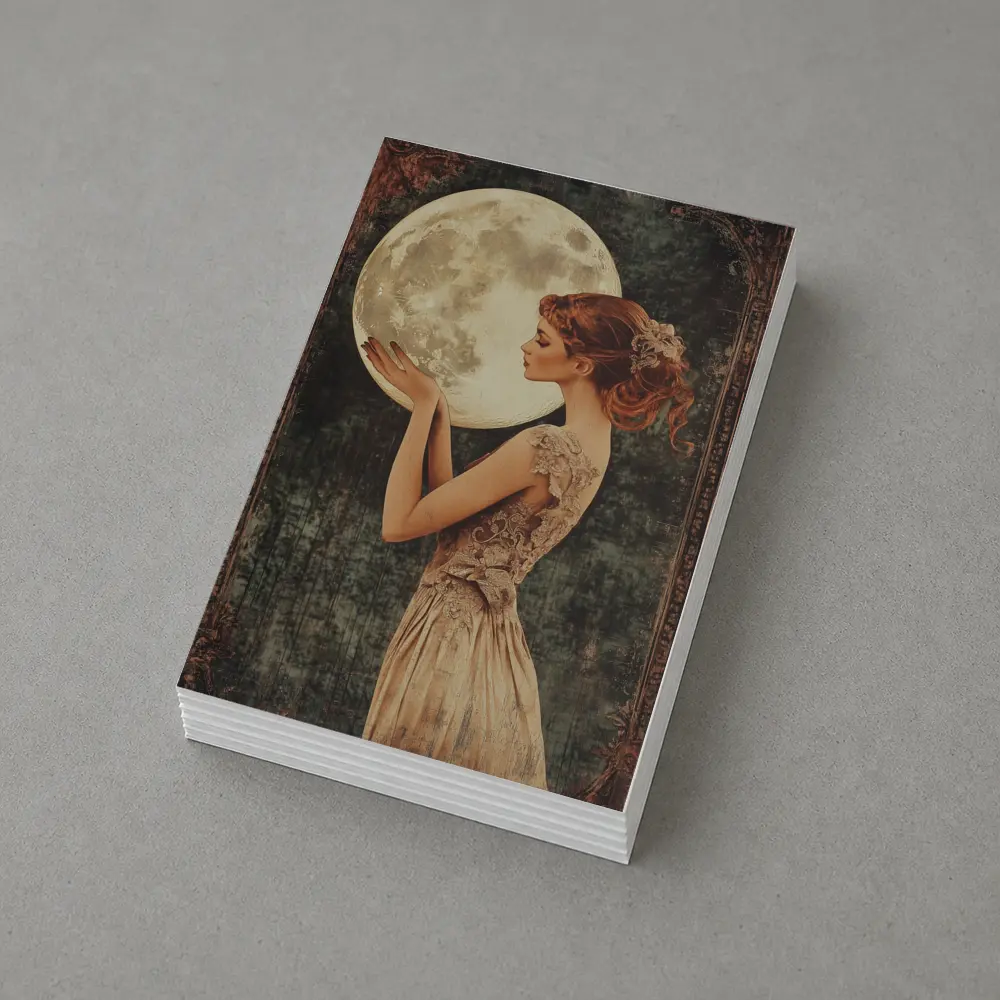 Art Nouveau Woman Holding Full Moon – Postcards