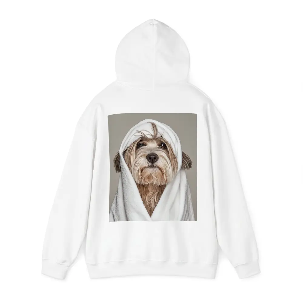 Fluffy Dog Wrapped In White Towel – Hoodies