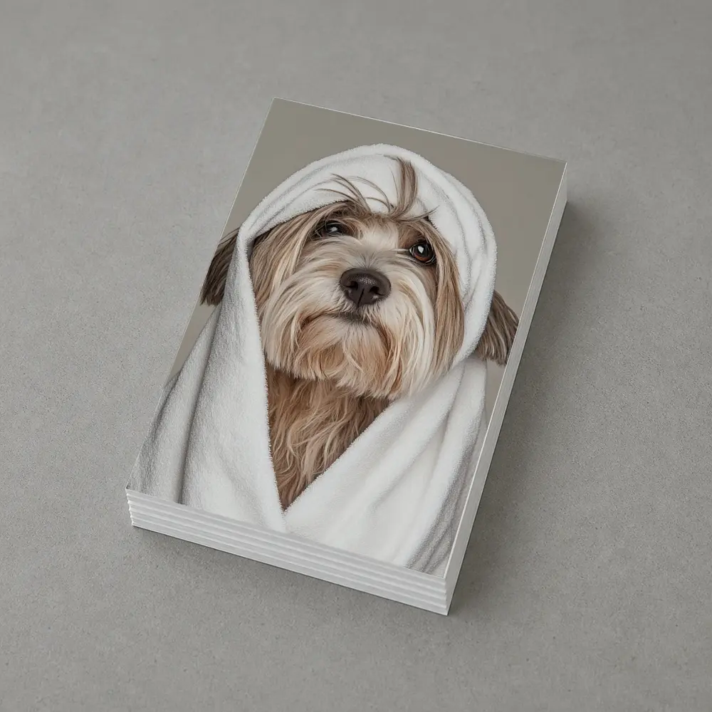 Fluffy Dog Wrapped In White Towel – Postcards
