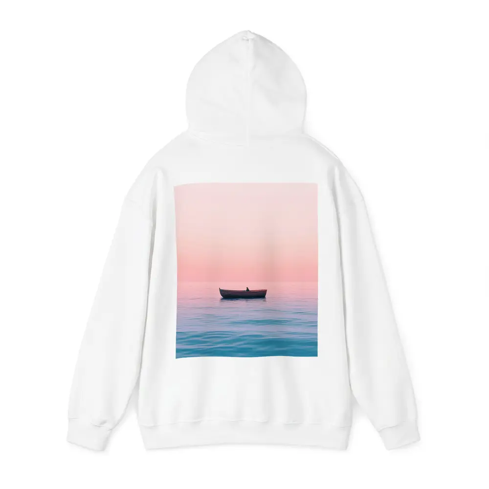 Lone Boat Drifting Pink Pastel Ocean Sunset – Hoodies