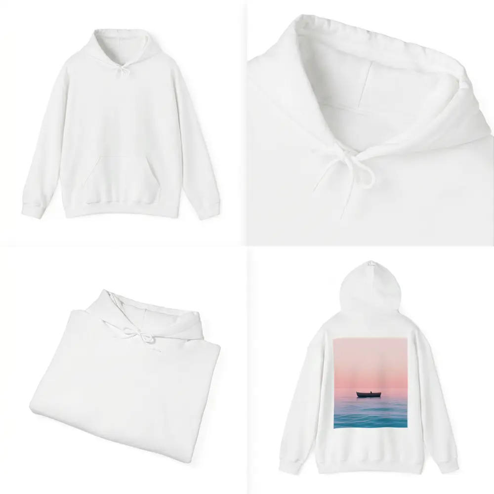 Lone Boat Drifting Pink Pastel Ocean Sunset – Hoodies
