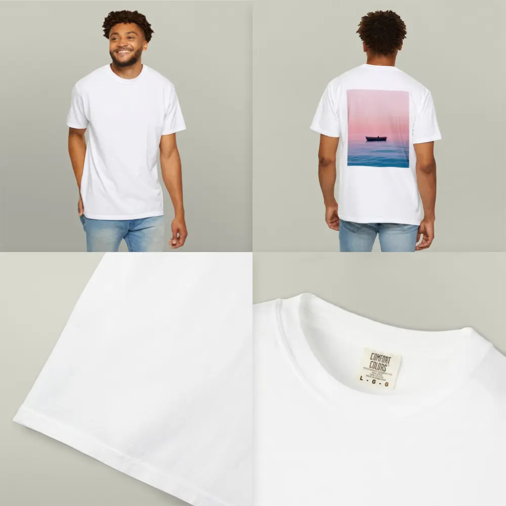 Lone Boat Drifting Pink Pastel Ocean Sunset – T-Shirts