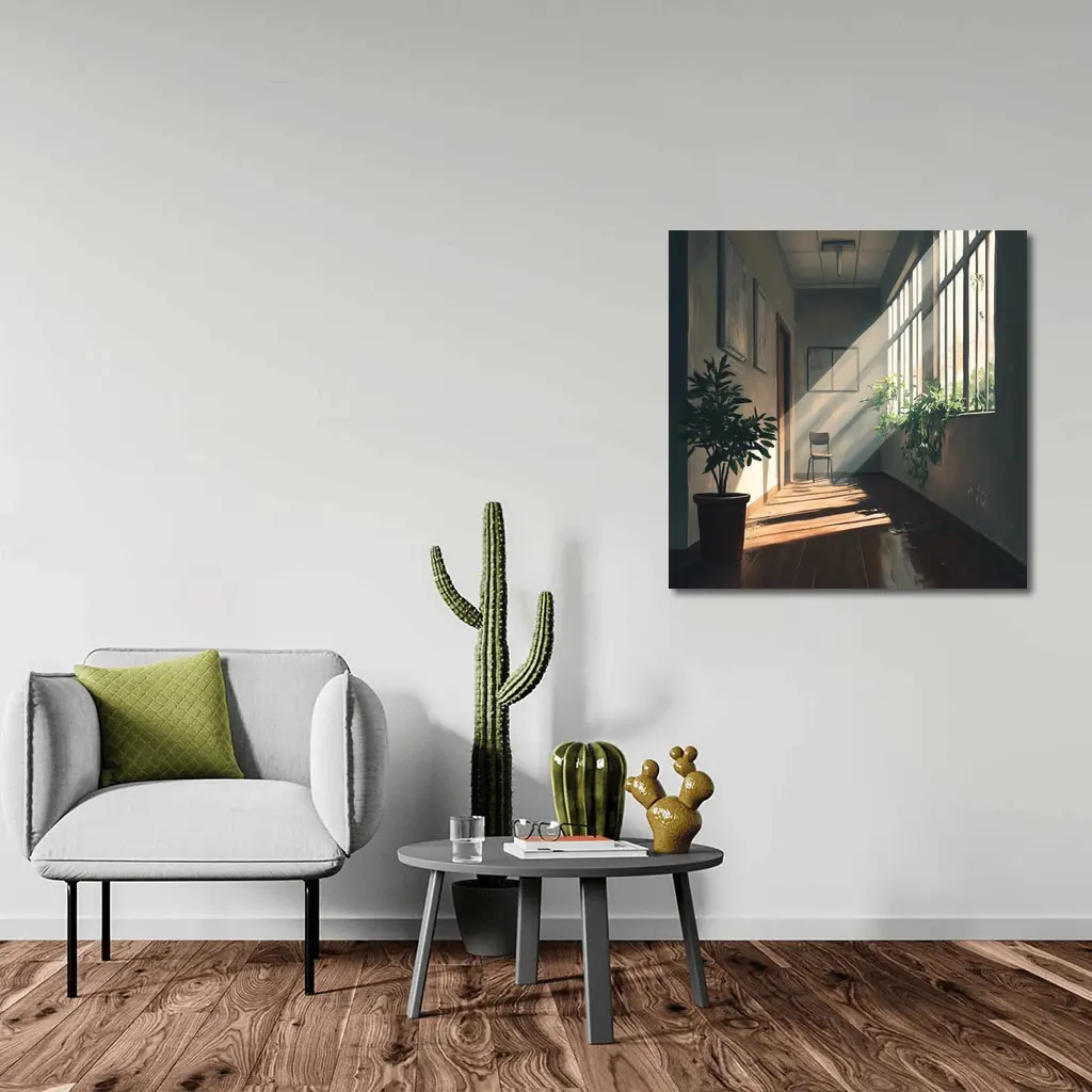 Anime School Hallway Sunlight Plants Interior – Wall Art