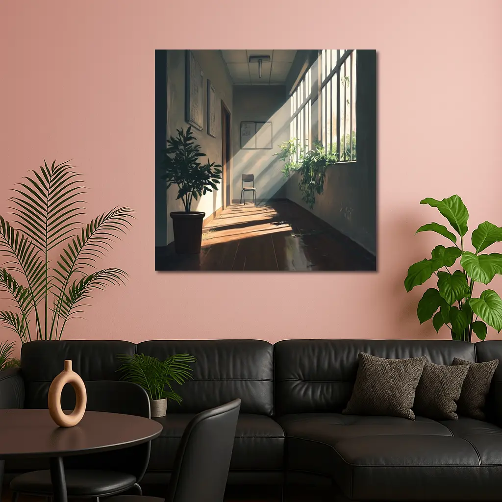 Anime School Hallway Sunlight Plants Interior – Wall Art
