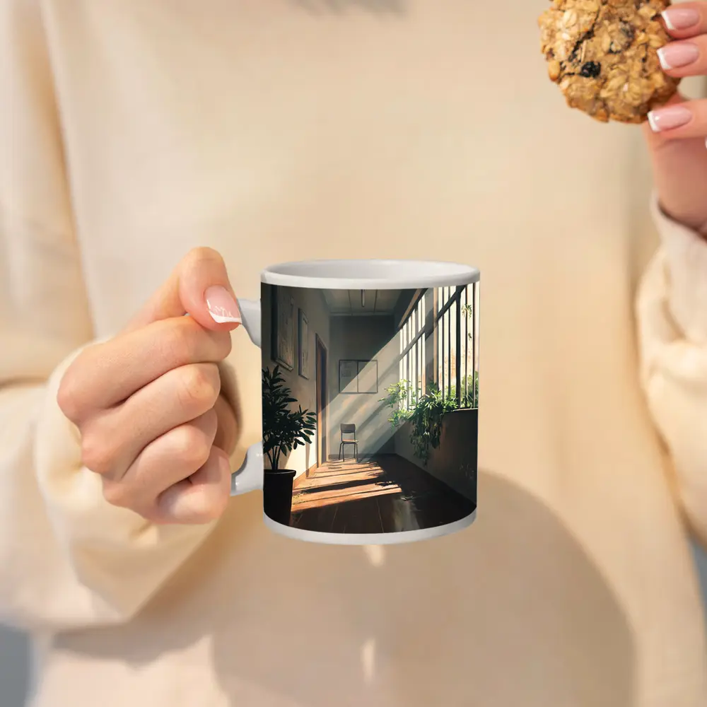Anime School Hallway Sunlight Plants Interior – Mugs
