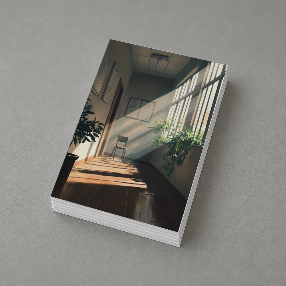 Anime School Hallway Sunlight Plants Interior – Postcards