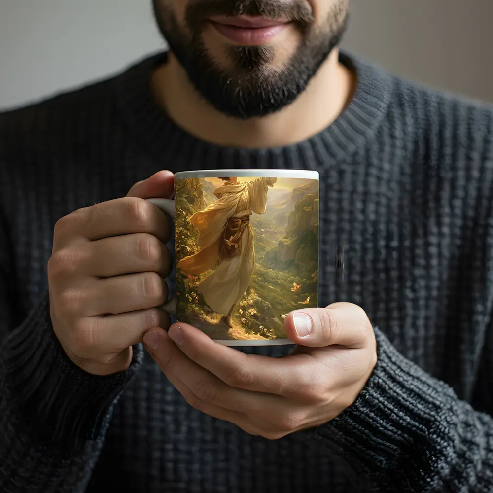 Young Man Releasing Bird Mountain Valley – Mugs