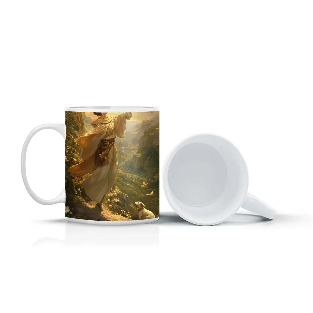 Young Man Releasing Bird Mountain Valley – Mugs
