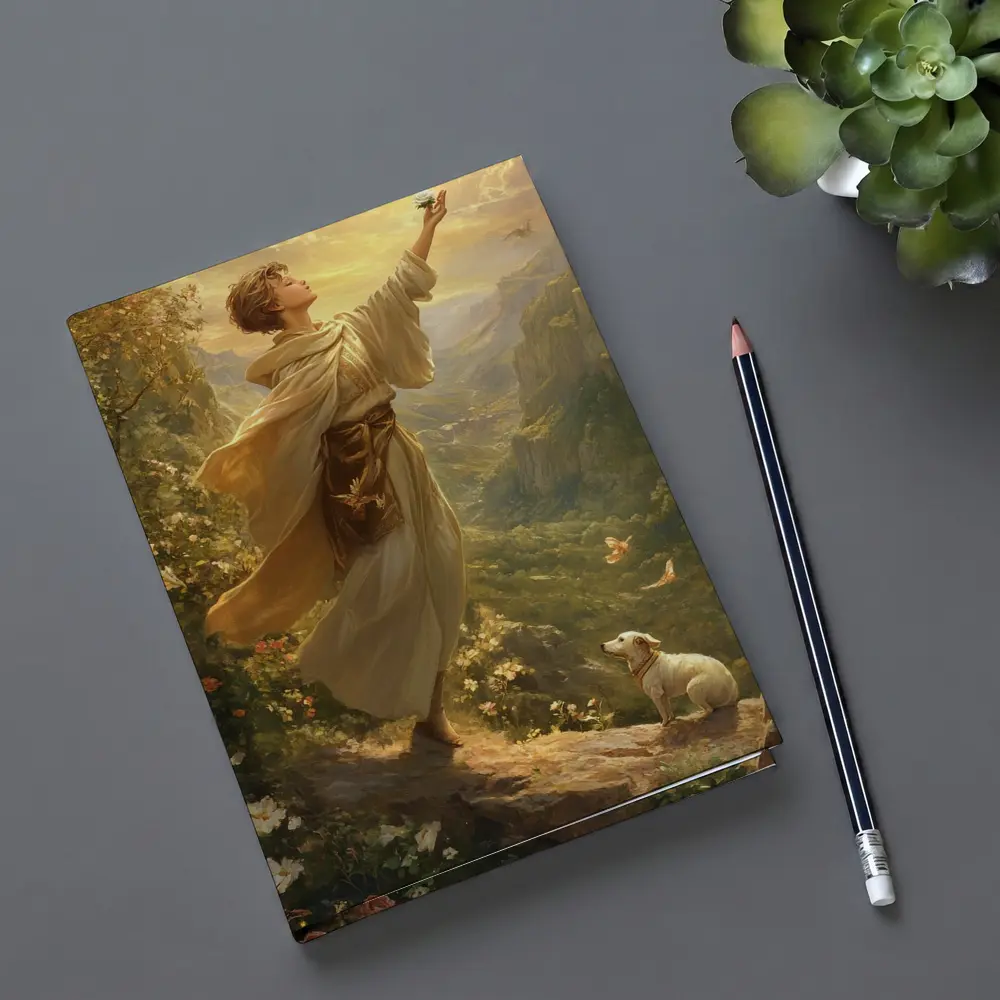 Young Man Releasing Bird Mountain Valley – Notebooks