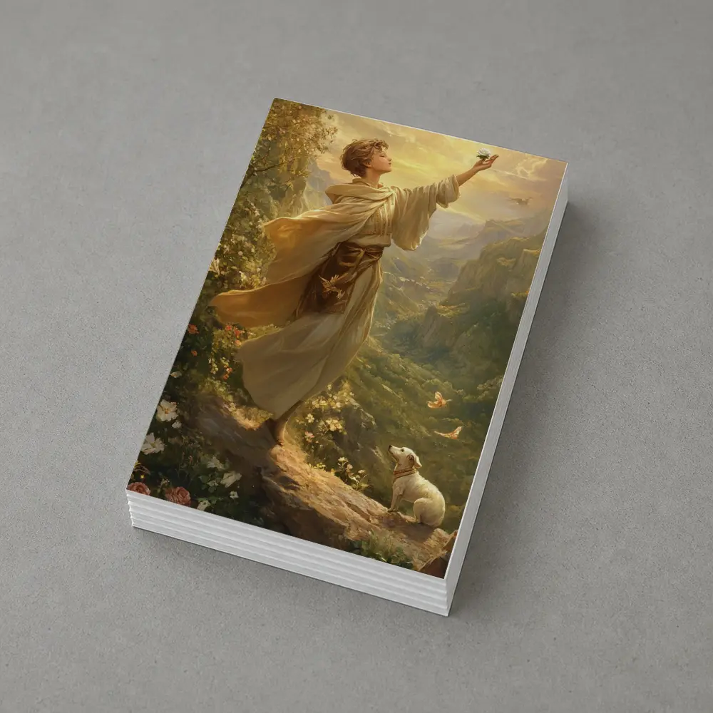 Young Man Releasing Bird Mountain Valley – Postcards