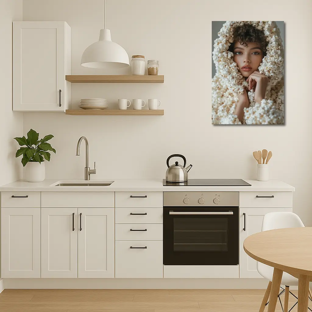 Woman Wrapped in Popcorn Hood Portrait – Wall Art