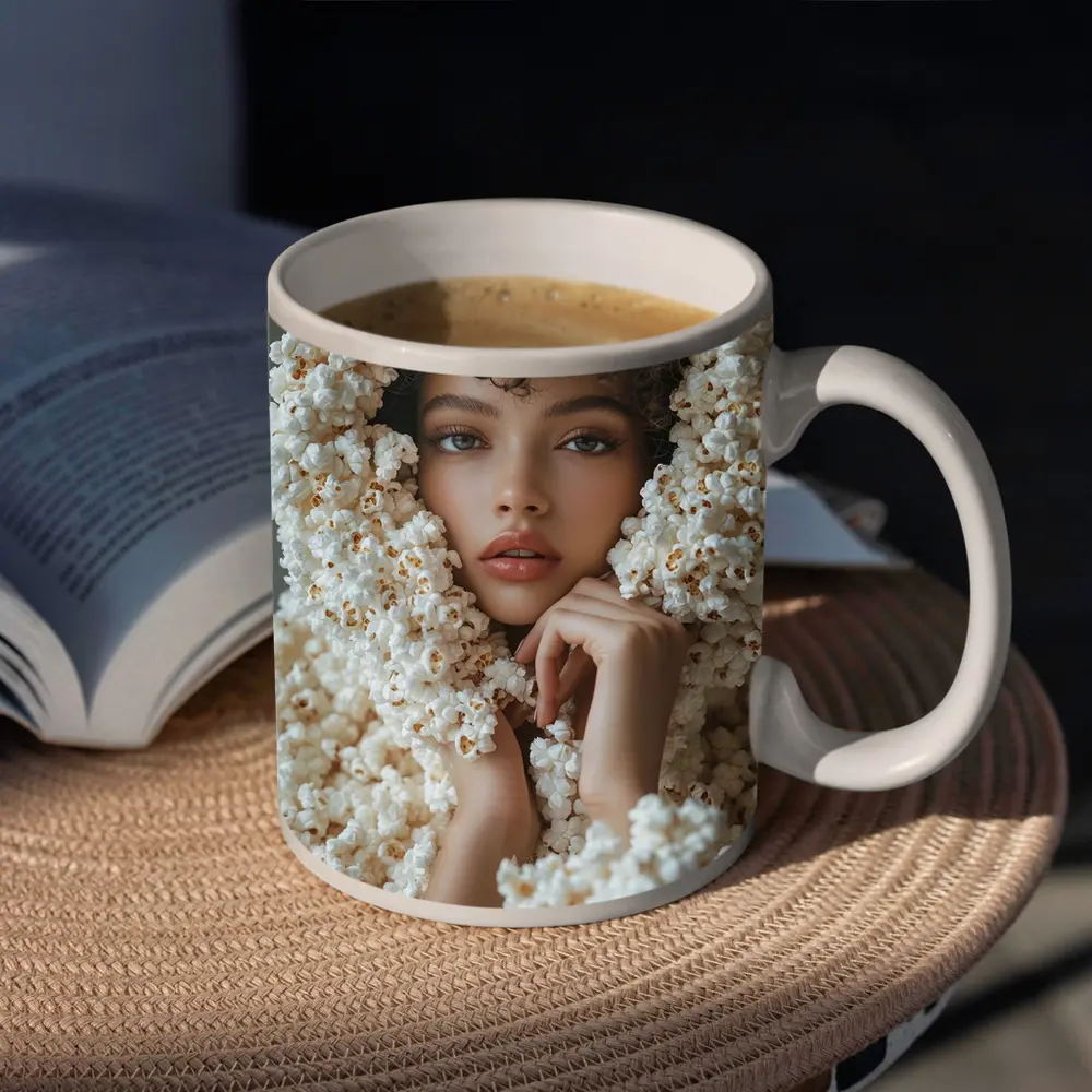 Woman Wrapped in Popcorn Hood Portrait – Mugs