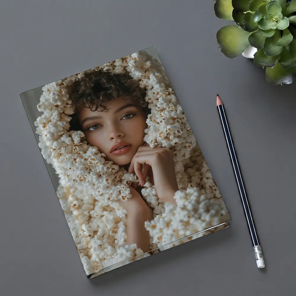 Woman Wrapped in Popcorn Hood Portrait – Notebooks