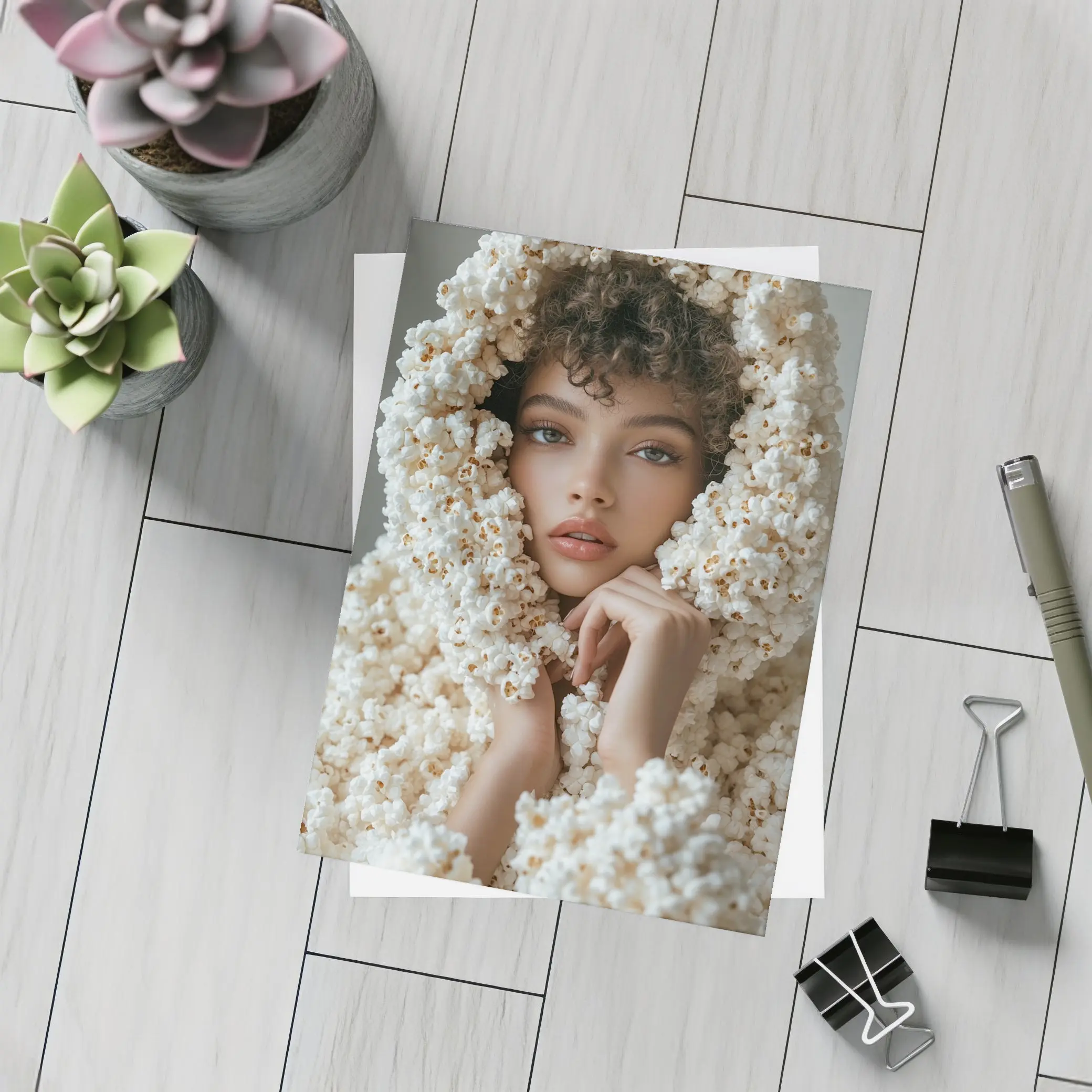 Woman Wrapped in Popcorn Hood Portrait – Postcards