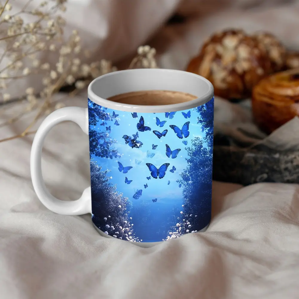 Blue Butterflies Glowing Enchanted Forest Path – Mugs