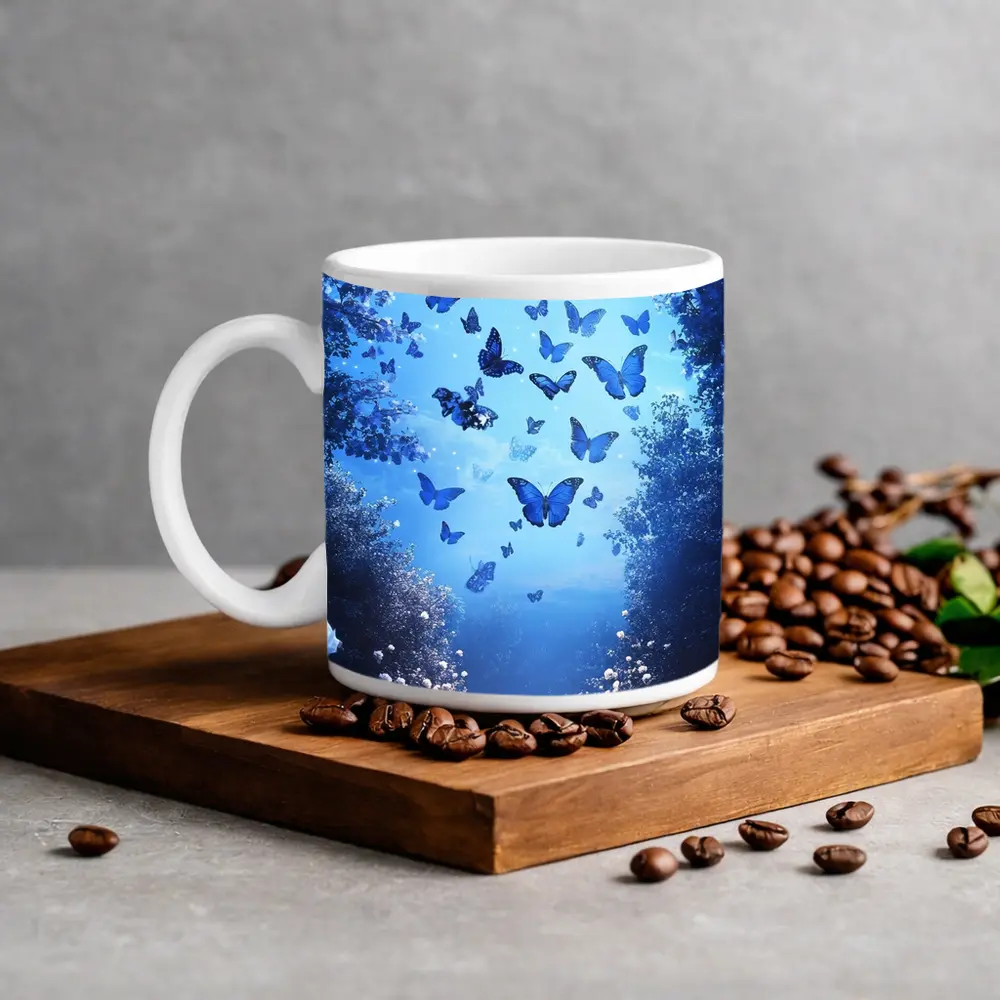 Blue Butterflies Glowing Enchanted Forest Path – Mugs