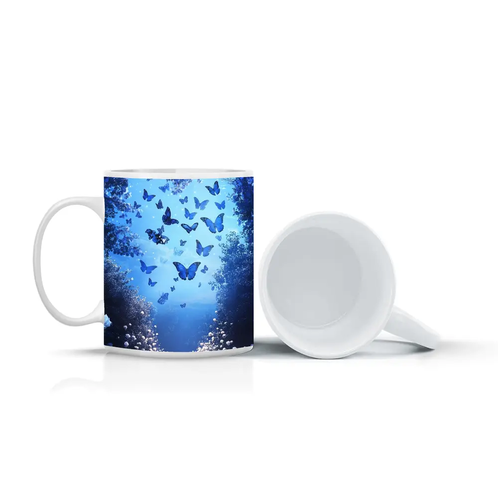Blue Butterflies Glowing Enchanted Forest Path – Mugs