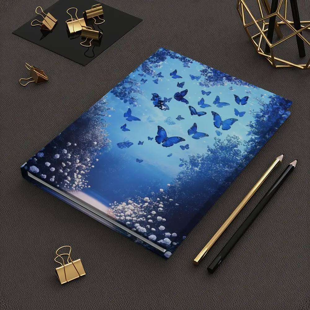 Blue Butterflies Glowing Enchanted Forest Path – Notebooks