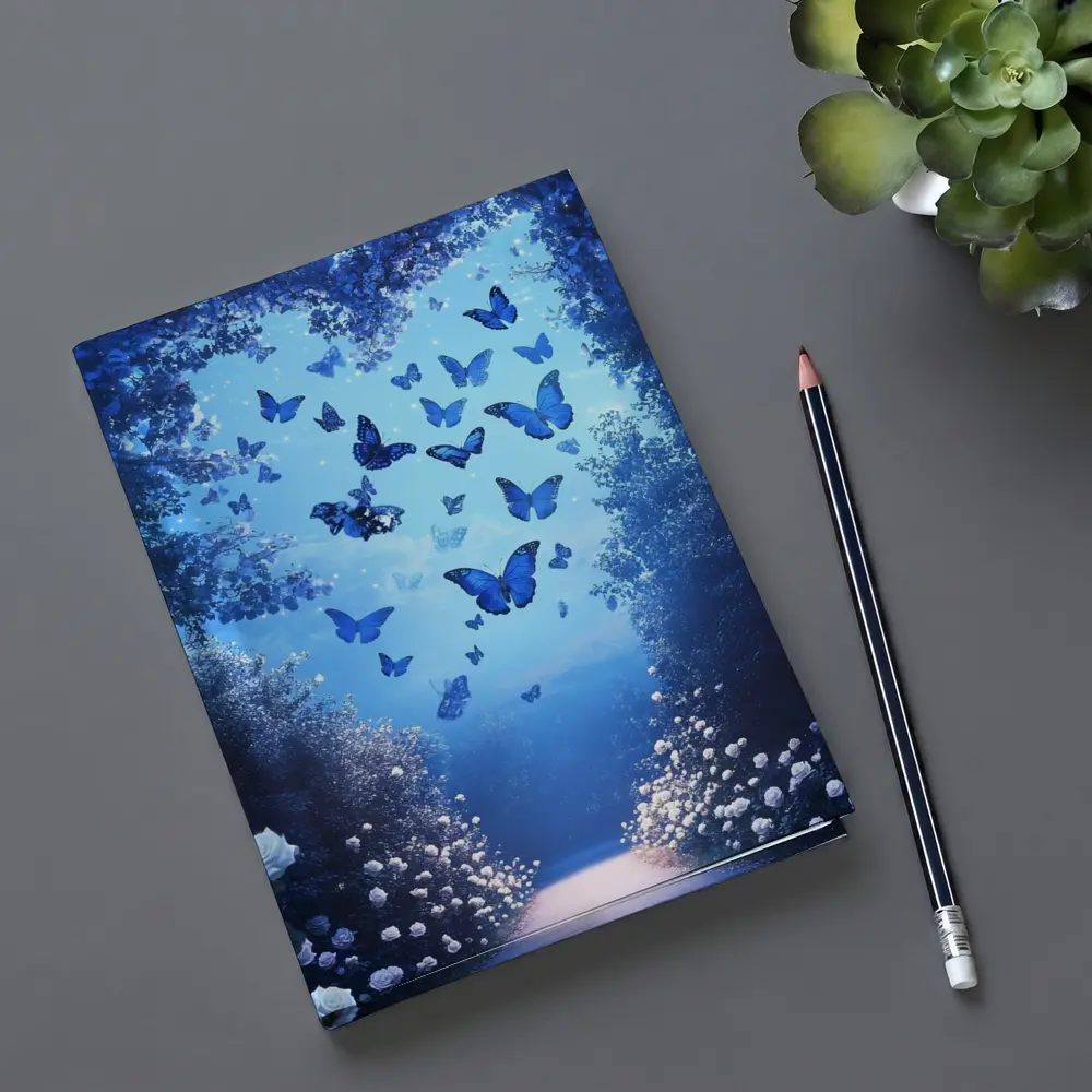 Blue Butterflies Glowing Enchanted Forest Path – Notebooks