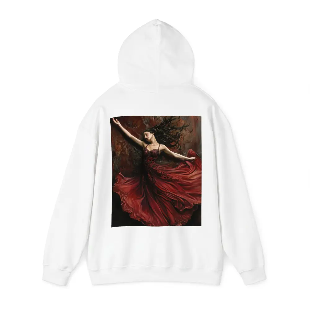 Woman Dancing Red Flowing Dress Dark Background – Hoodies