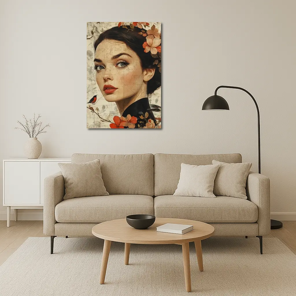 Woman Portrait Floral Collage Vintage Map Art – Wall Art