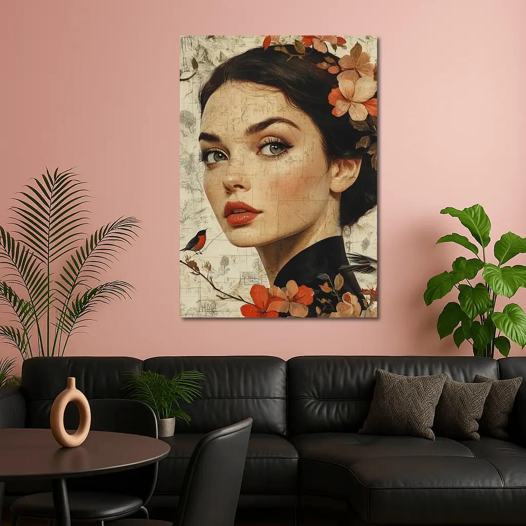 Woman Portrait Floral Collage Vintage Map Art – Wall Art