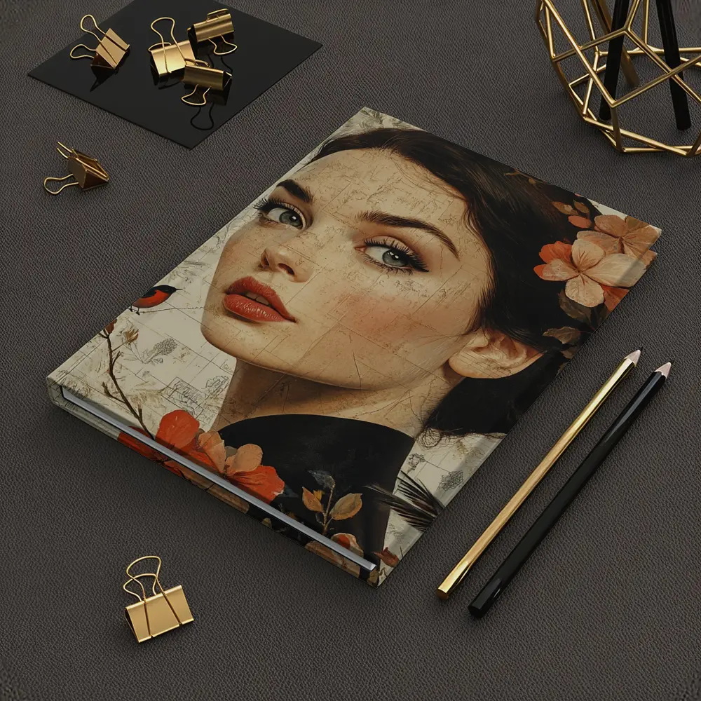 Woman Portrait Floral Collage Vintage Map Art – Notebooks