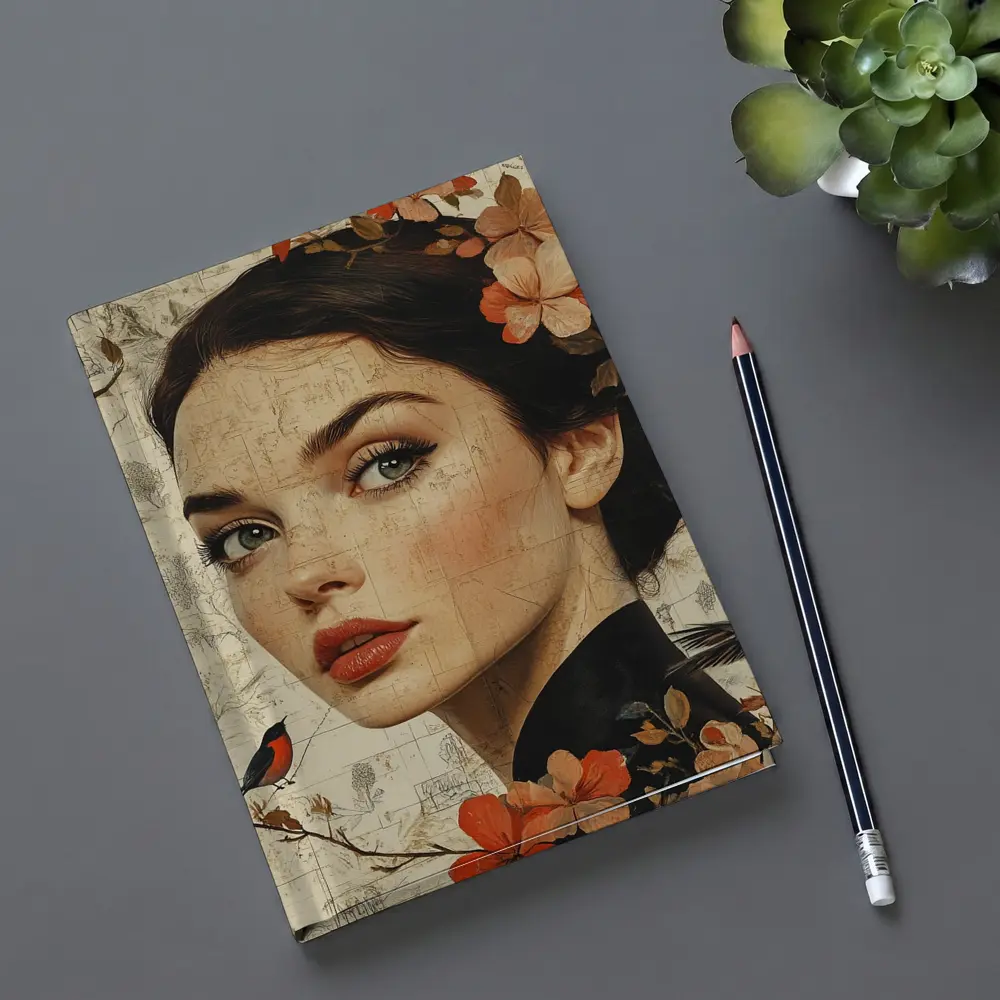 Woman Portrait Floral Collage Vintage Map Art – Notebooks