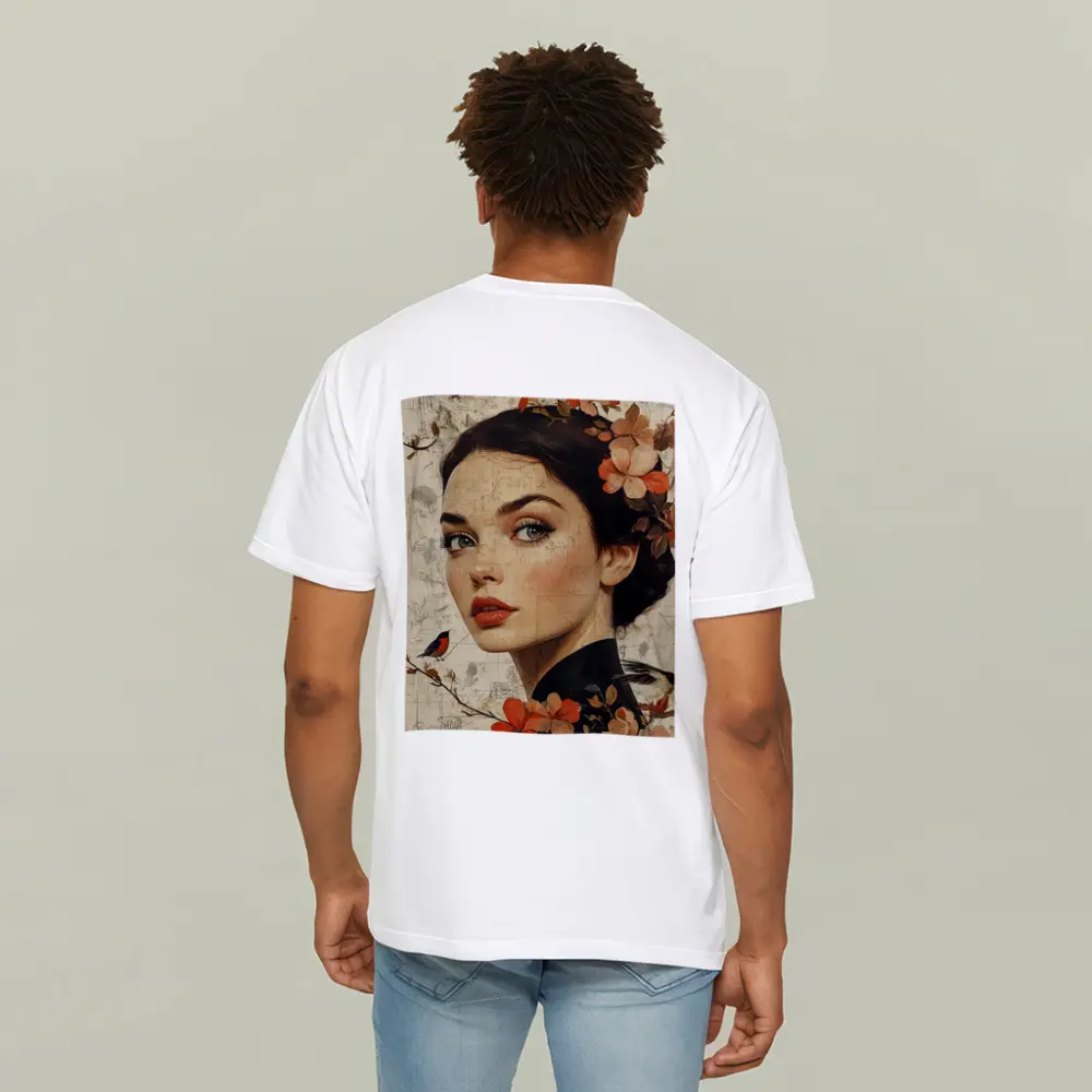 Woman Portrait Floral Collage Vintage Map Art – T-Shirts